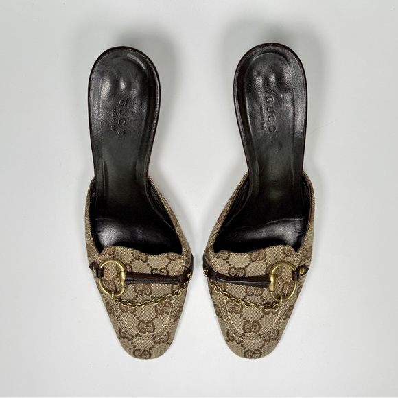 Vintage Gucci Monogram Horsebit Mule Heels in Beige / Brown / Gold size 7b main image 4